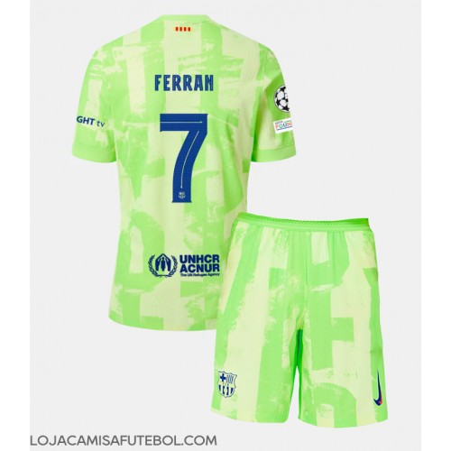 Camisa de Futebol Barcelona Ferran Torres #7 Equipamento Alternativo Infantil 2024-25 Manga Curta (+ Calças curtas)